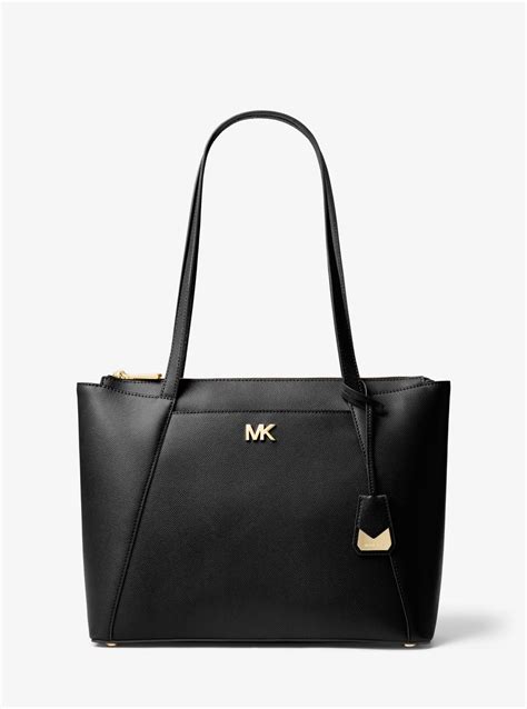 michael kors maddie medium crossgrain leather tote black|Michael Kors Maddie Medium Crossgrain Leather Tote.